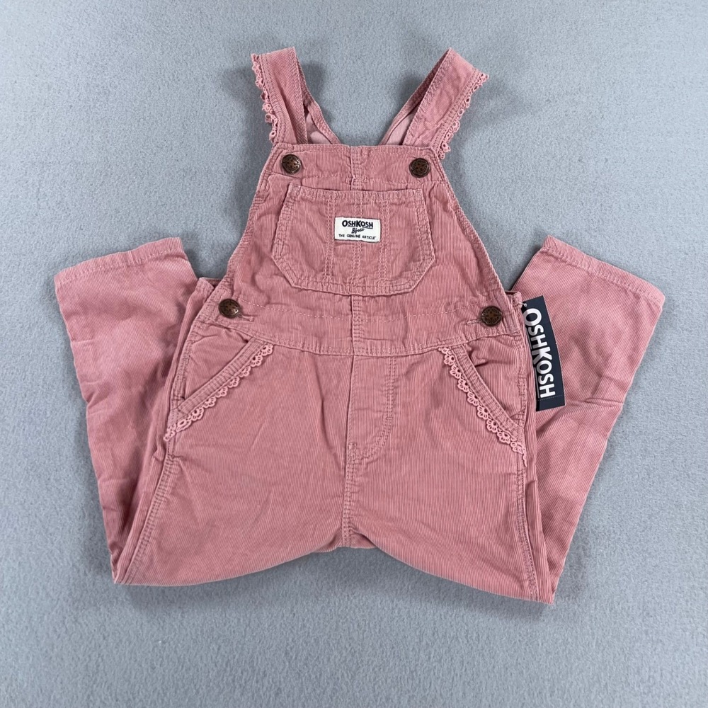 OshKosh Bgosh Girls Pink Corduroy Overalls Lace Trim 2T NWT
